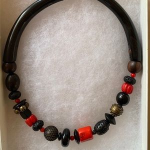 Black, red and bronze necklace